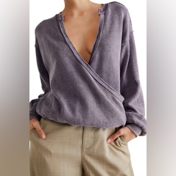 Free People Tops - Free People x We The Free Fallen Fig Anyway Tee Faux Wrap Top Size Medium